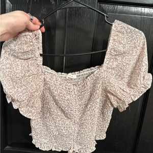 Blush Floral Puff Sleeve Smocked Blouse